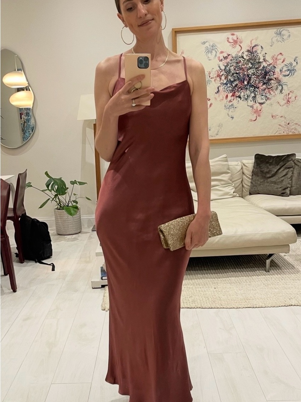 Shona Joy Slip Midi Dress in Deep Mauve